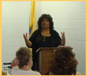 Patt speaking to the LSF Writers during her Short Fiction Workshop